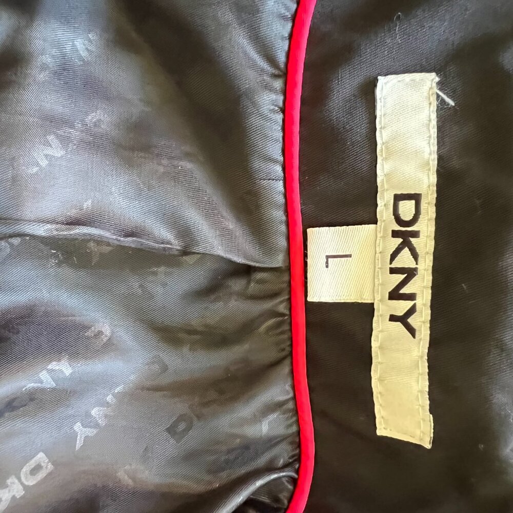 DKNY Black Trench Rain Jacket Double Breasted Lined Belted Classic L Outdoor - Picture 11 of 15